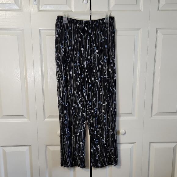 Vintage Mainstream Womens Black Floral Pants Size Med Beach Leisure Sheer Wide - Picture 1 of 10